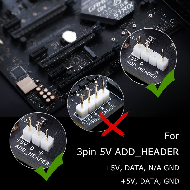 Addressable Rgb Pc Led Strip For 3 Pin 5v Add Rgb Header On Motherboard 2 Pack Of Argb Digital 